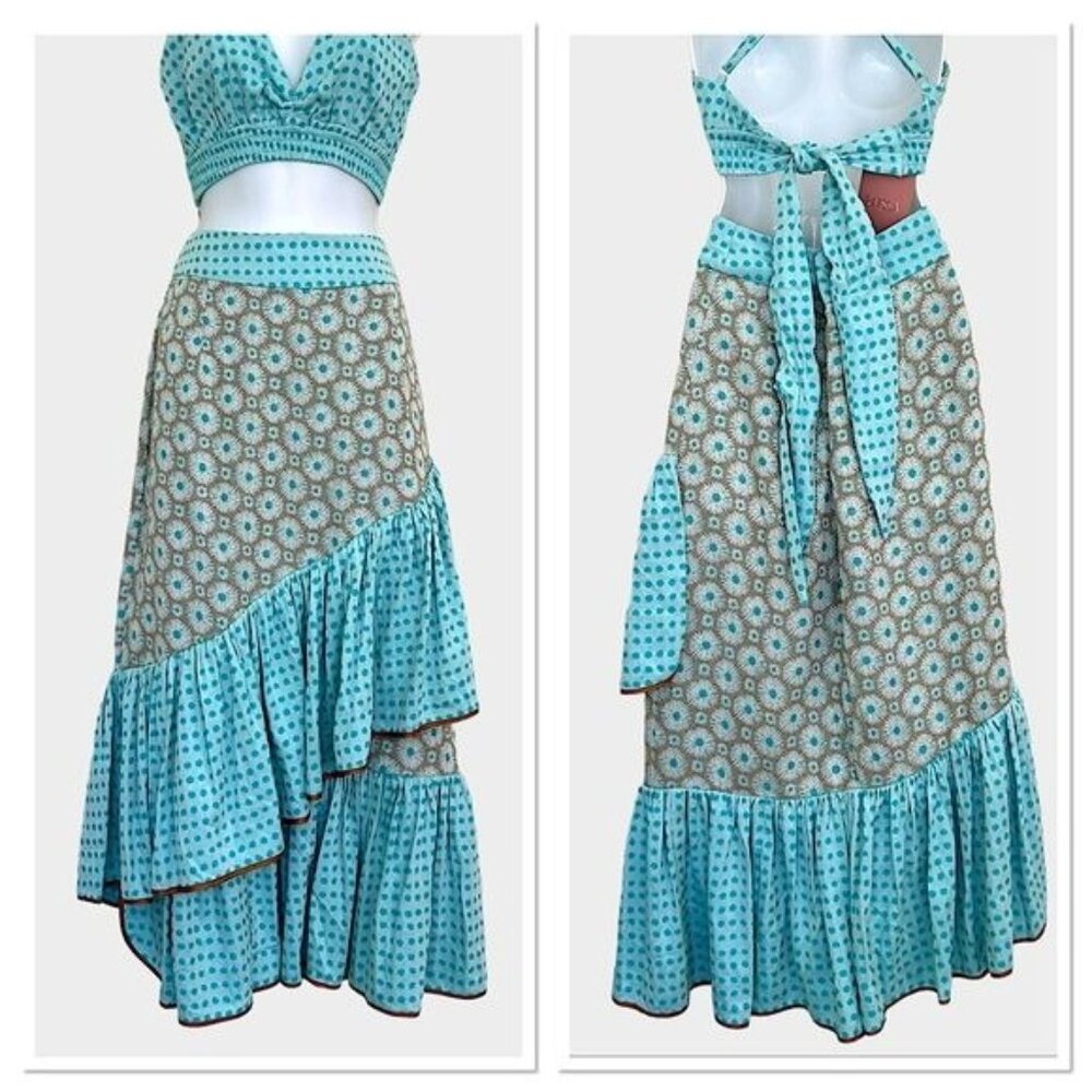 RAISSA Romantic Cottagecore Floral Print Ruffle Maxi Skirt Multicolor XS-S NWT